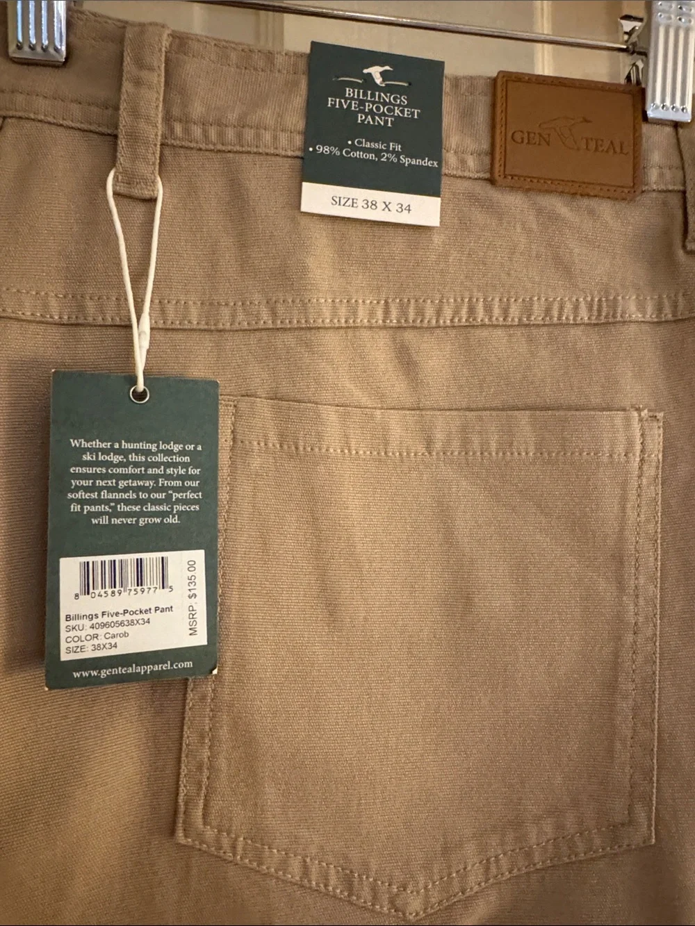 38x34 Genteal Carob Billings Five-Pocket Pant